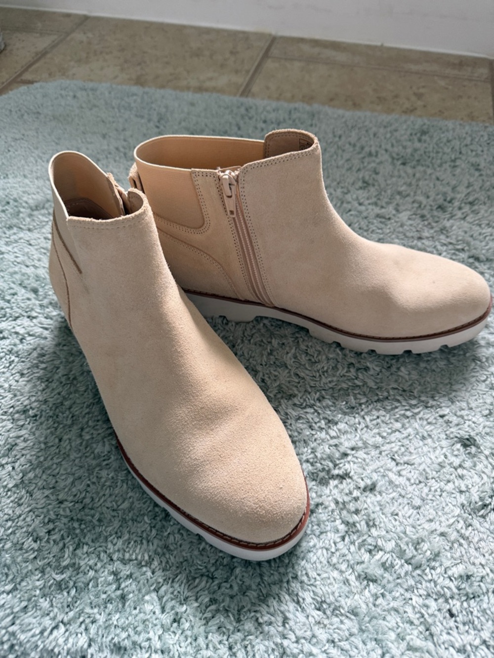 Vionic Beige Suede Chelsea Ankle Boots with Side Zip